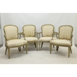 Manner of Thomas Chippendale, set of four 18th century open armchairs with painted beech frames,