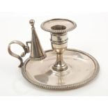 George III silver chamberstick of small proportions, with gadrooned borders,