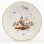 18th century Hochst porcelain saucer with painted landscape, circa 1770, 12.