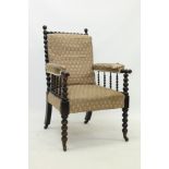 19th century ebonised bobbin-turned armchair in the manner of William Morris,