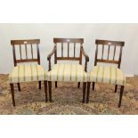 Set of six Regency mahogany and ebony line-inlaid dining chairs,