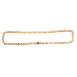 Regency-style yellow metal chain with large textured links and barrel-shaped clasp set with