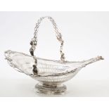 Fine quality Edwardian silver swing-handled basket of boat form,