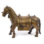 Qing period Chinese bronze model of a horse, modelled standing, with saddle and ornate tack,