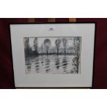 Hugh Cronyn (1905 - 1996), pencil and wash - The Thames at Chiswick, signed, in glazed frame,