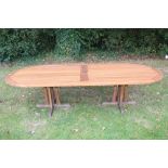 Substantial teak garden furniture suite - comprising table and ensuite set of ten chairs,