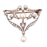 Edwardian Belle Epoque diamond and pearl brooch,