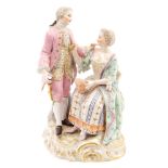 19th century Meissen porcelain figure group depicting a seated lady,