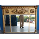 Good Regency triple plate overmantel gilt gesso mirror with ball-mounted concave cornice and