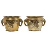 Pair of early 20th century Japanese brass jardinières, each of tapered cylindrical form,