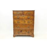 18th century and later walnut crossbanded high chest of drawers,