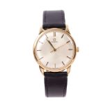 1960s gentlemen's Omega gold wristwatch, the circular dial with satin finish,