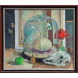 Henry Collins (1910 - 1994), oil on canvas - still life with a glass dome,