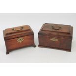 George II / early George III mahogany tea caddy with stepped cover enclosing divisions and secret