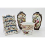 Late 19th / early 20th century Dresden porcelain letter rack with painted floral sprays, 13cm wide,