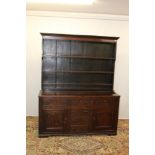 19th century oak high dresser with boarded rack,