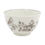 Rare Worcester Hancock tea bowl printed with birds in a nest and in flight,