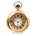 Early 20th century gentlemen's gold half hunter pocket watch with Swiss button-wind movement,