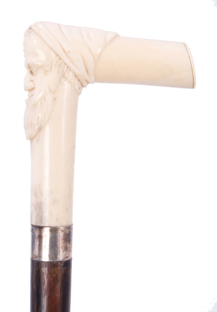 Good late 19th century / early 20th century carved ivory-handled exotic hardwood walking cane, - Image 3 of 3