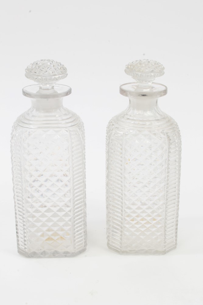 Pair George IV cut glass decanters with stoppers of octagonal form,