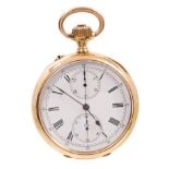 Early 20th century Swiss gold (18ct) Chronograph pocket watch with button-wind movement,