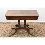 Regency mahogany, kingwood crossbanded and brass line-inlaid card table,