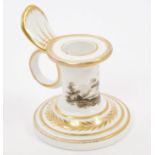 Early 19th century Spode chamber candlestick with grisaille painted windmill in landscape scene and