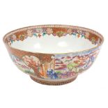 18th century Chinese Export porcelain famille rose punch bowl with finely painted figure reserves,