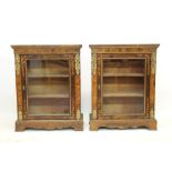 Pair 19th century marquetry inlaid walnut pier cabinets,