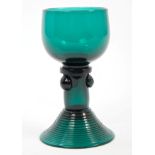 Green tinted Roemer-type wine glass with strawberry prunt decoration, 11.