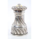 Late Victorian silver pepper mill of capstan form, with wrythen decoration (London 1895), maker - J.