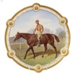 Unusual Victorian Davenport plate printed and painted with a portrait of a racehorse and jockey