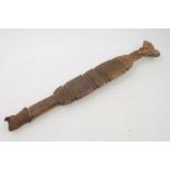 Old African tribal carved staff / club - possibly lgbo, with geometric carved decoration,