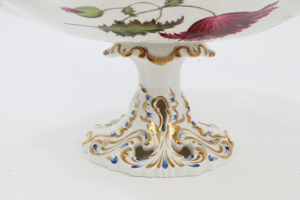 Early 19th century George Grainger botanical oval tazza with twin scroll handles, - Image 3 of 6