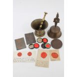 WITHDRAWN- Sundry works of art - to include North African bronze bell, antique pestle and mortar,