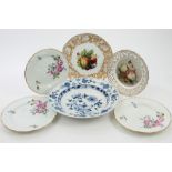 Three 19th century Meissen porcelain plates with painted floral sprays - underglazed blue crossed