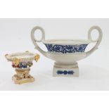 19th century Wedgwood cane ware classical urn with twin scroll handles and applied blue floral