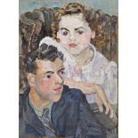 *Lucy Harwood (1893 - 1972), oil on canvas - Portrait of two figures, signed verso, unframed,