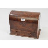 Victorian burr walnut stationery box, the domed top hinging to reveal compartmentalised interior,