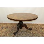 Victorian burr walnut oval breakfast table,