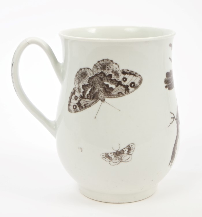 Rare 18th century Worcester Hancock printed 'parrot pecking fruit' pattern mug, circa 1760, - Bild 3 aus 6