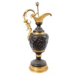 Good quality late 19th / early 20th century French bronze and ormolu mounted ewer-form table lamp