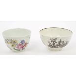 18th century Worcester bowl, polychrome painted with a butterfly and flowers,