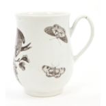 Rare 18th century Worcester Hancock printed 'parrot pecking fruit' pattern mug, circa 1760,