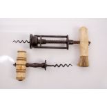 19th century bone handled steel corkscrew with open barrel mechanism, 21cm,