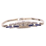 Art Deco ladies' diamond and sapphire cocktail watch,