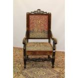 Substantial late 19th century armchair in the Baroque style with pierced top rail and tapestry