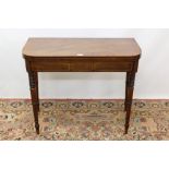 Good George III mahogany tulipwood and satinwood crossbanded D-shaped card table,