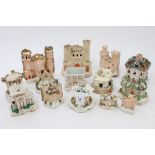 Collection of fourteen 19th century Staffordshire and other pottery and porcelain cottage and