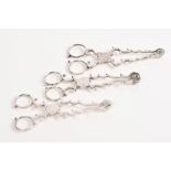 Three pairs of mid-18th century silver sugar nips with scissor-action,